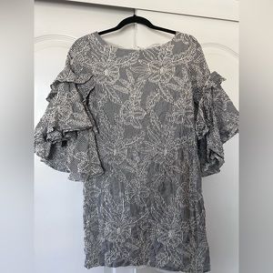 Badgley Mischka Black stripe eyelet mini dress